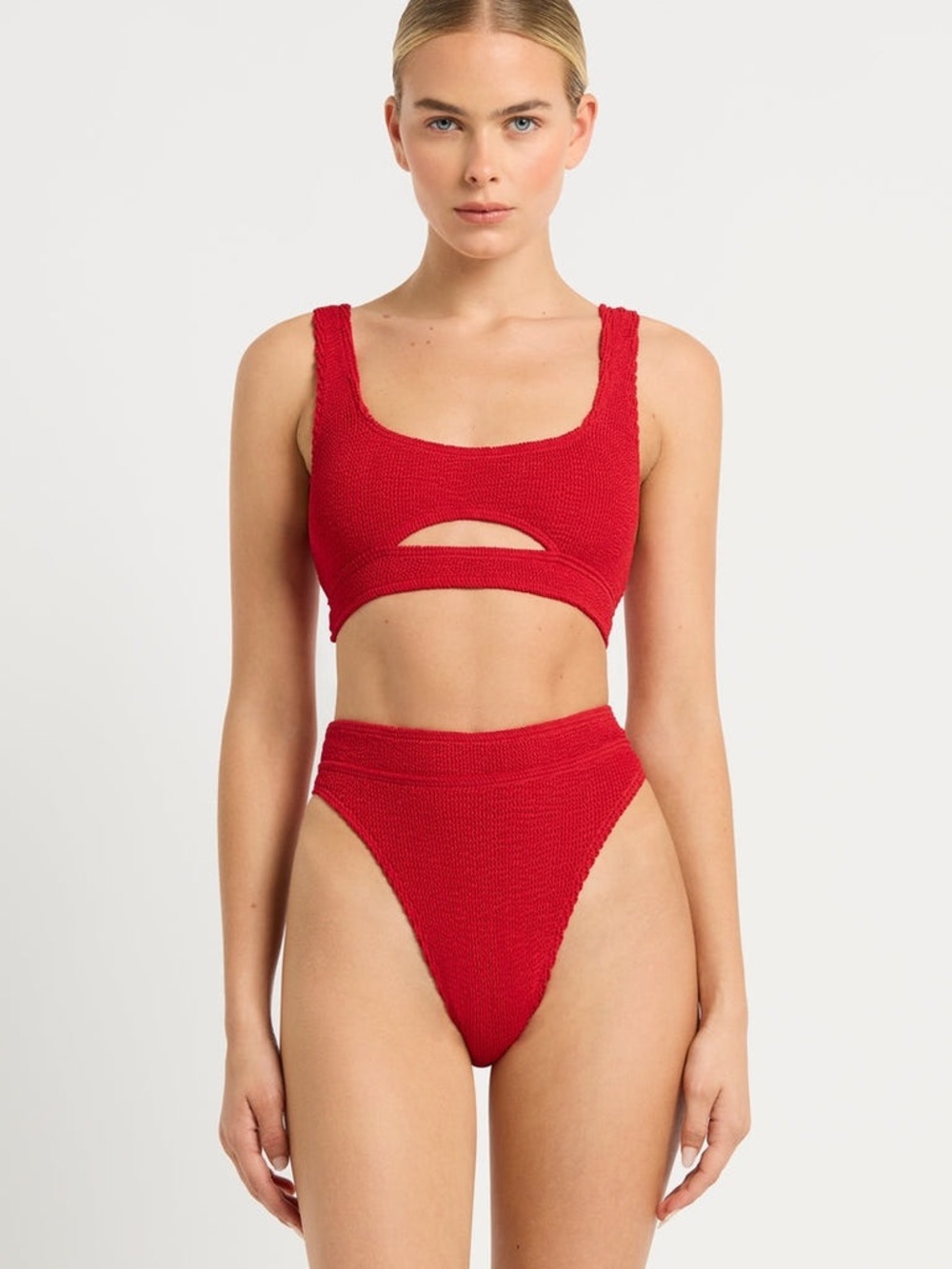 bond-eye Red Textured Cutout Bikini Set - Picture 2 of 5